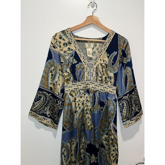 ICE Vintage Boho Paisley Print V-Neck Midi Dress Size 8 - Picture 2 of 8